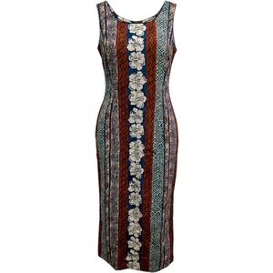 Vintage 90s Young Hawaii Maxi Dress Womens Medium Multicolor Floral Tribal Boho